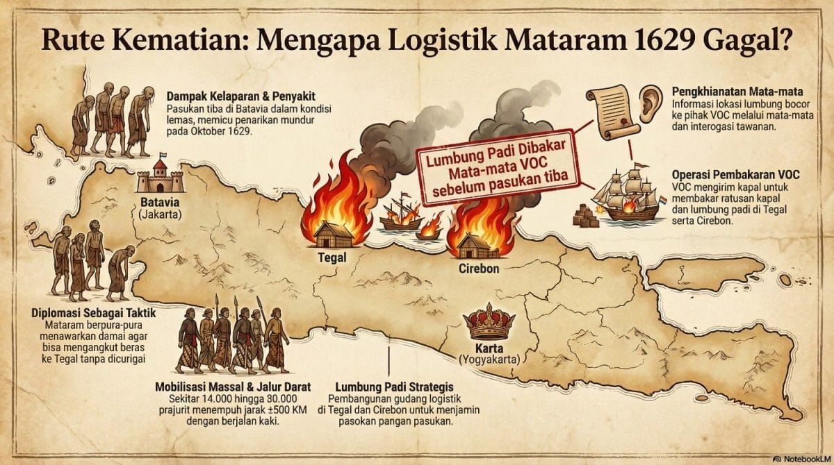 Ilustrasi artistik pasukan Mataram Sultan Agung mengepung Benteng Batavia VOC tahun 1629 di tepi Sungai Ciliwung yang tercemar.