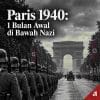 Pasukan Jerman berbaris di Champs-Élysées saat awal pendudukan Paris pada Juni 1940 dengan Arc de Triomphe di latar belakang (ardiholmes.id)